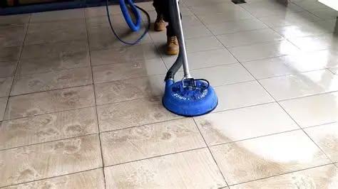 Tile and grout cleaning in progress