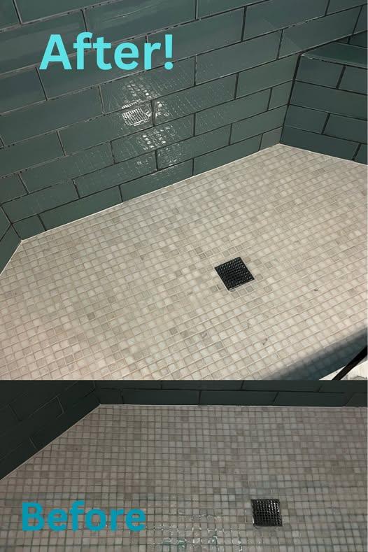 Before and after shower tile cleaning result