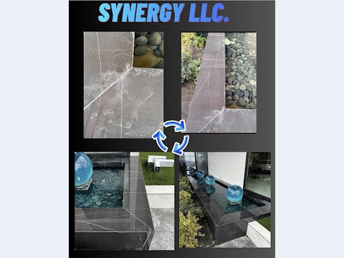 Before-and-after cleaning of an Asian porcelain water feature surround