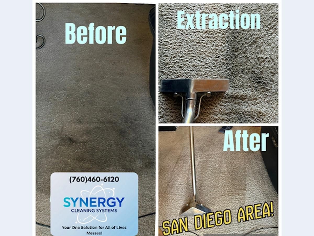 Before, extraction, and after carpet traffic-stain removal process